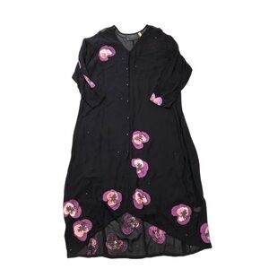 Staley Gretzinger S/M Lagenlook Semi Sheer Hand Painted Long Black Duster Tunic